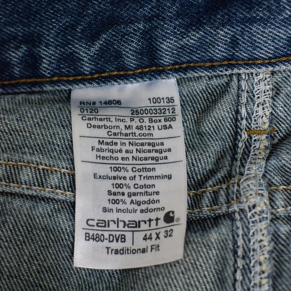 Carhartt B480 Dark Vintage Blue Heavyweight Denim Straight Leg Jean Size 44x32 - Picture 6 of 7